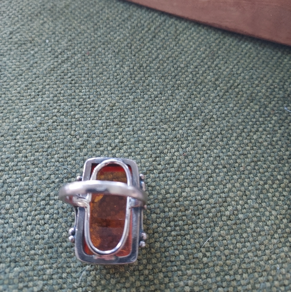 Amber Rectangular Ring With Silver Band - image 2